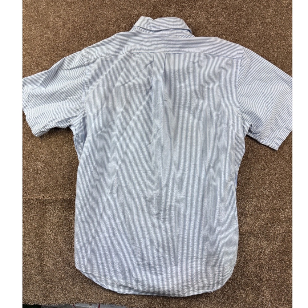 Ralph Lauren Mens Large Classic Fit Seersucker Short Sleeve Striped Shirt Blue - Picture 8 of 9